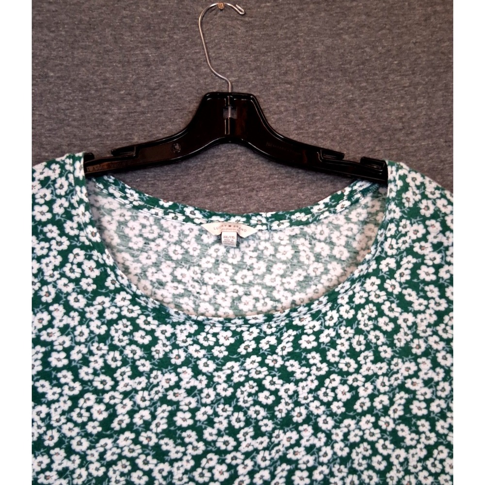 Lucky Brand Womens Shirt 2XL Green Ditsy Floral Daisy Flutter Sleeve Prairie